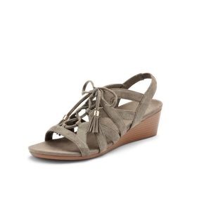 Vionic Kalie Comfort Suede Wedges Sandals Sz 8 Gray Taupe